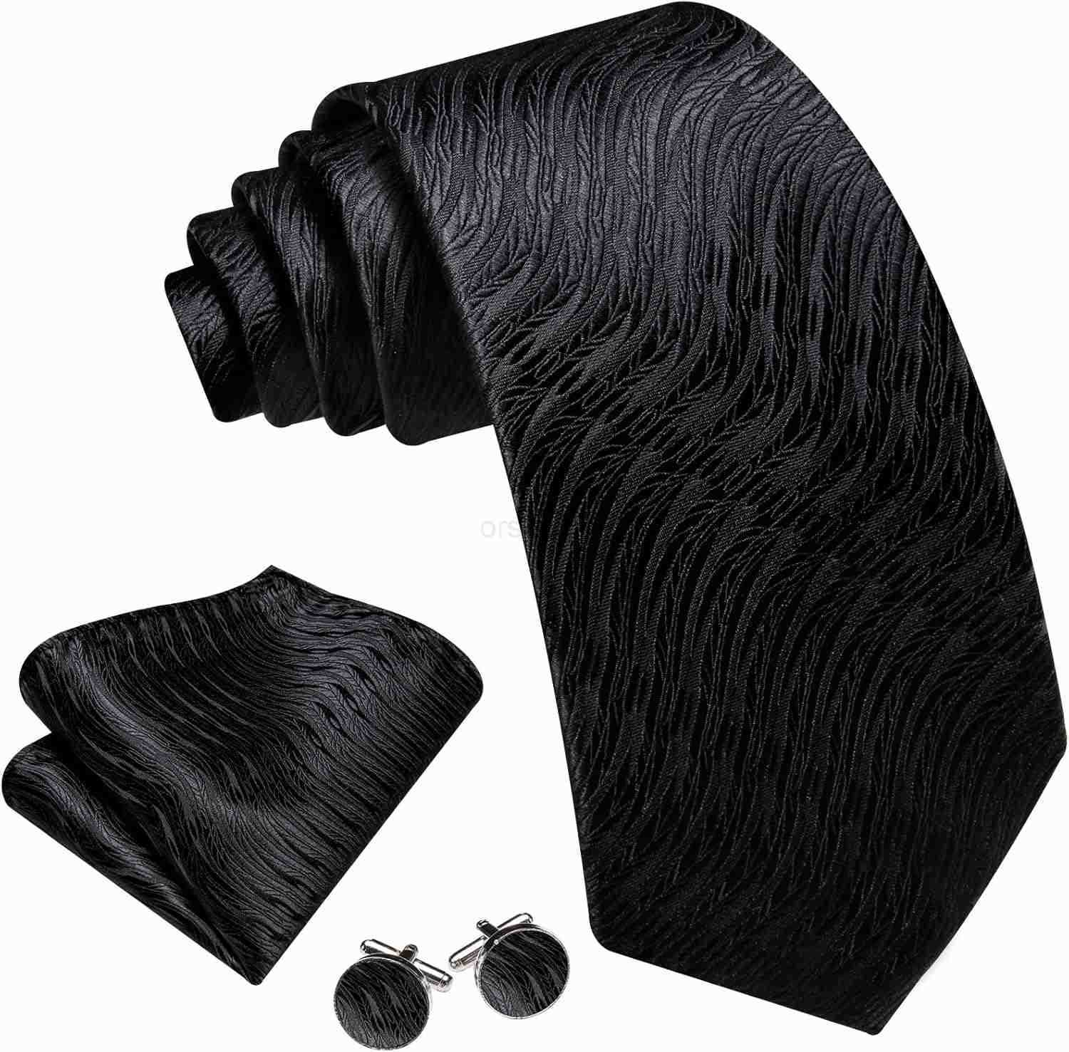 Man Stripe Ties Set Silk Woven Pocket Square Necktie Cufflinks Formal Party BusinessW250904