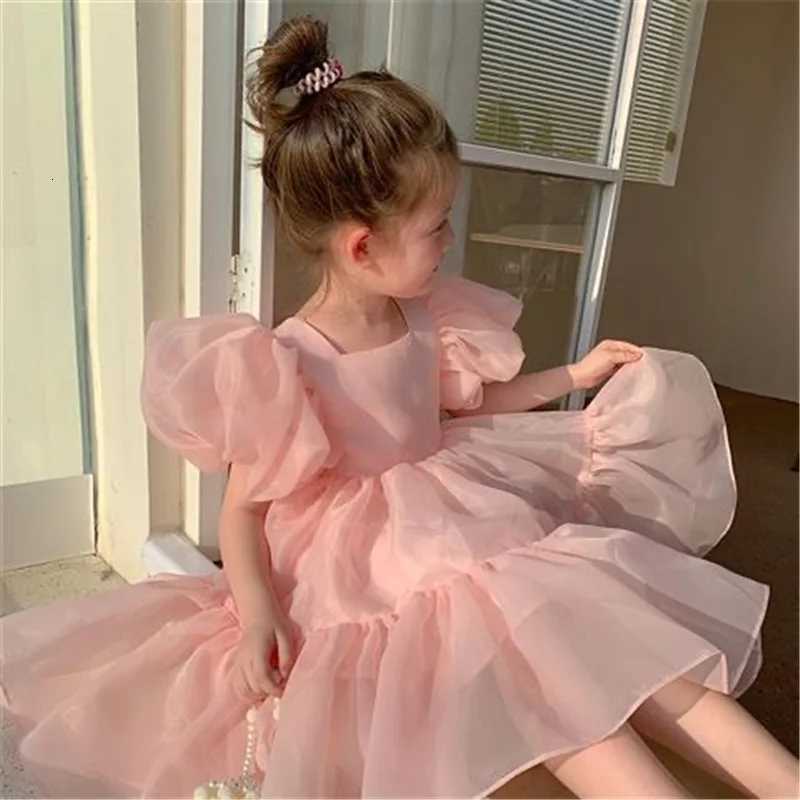 Girls Princess Tulle Dress Kids Puff Sleeve Mesh Dress Children Birthday Party Ball Gown Dresses 2024 New Summer Elegant Clothes Z250904
