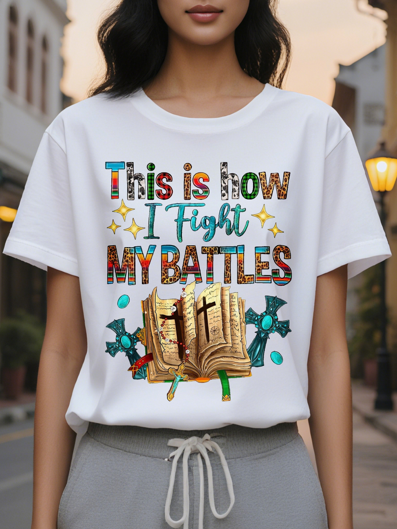 Large XL Country Women's T-Shirt This Is How I Fight My Battles Shirt Summer Graphics Tees Plus Size