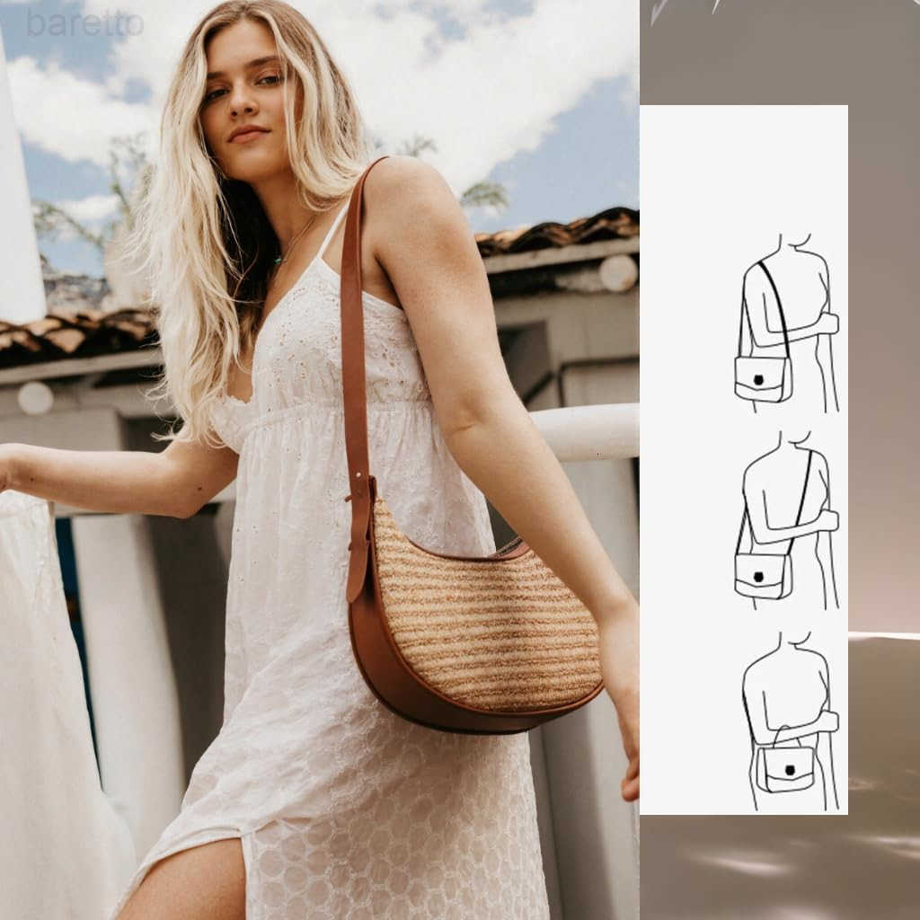 Straw Crossbody Shoulder BagBeach Woven Hobo Bag Shoulder Underarm Bag Chic Crescent Purses with Adjustable Straps M250903