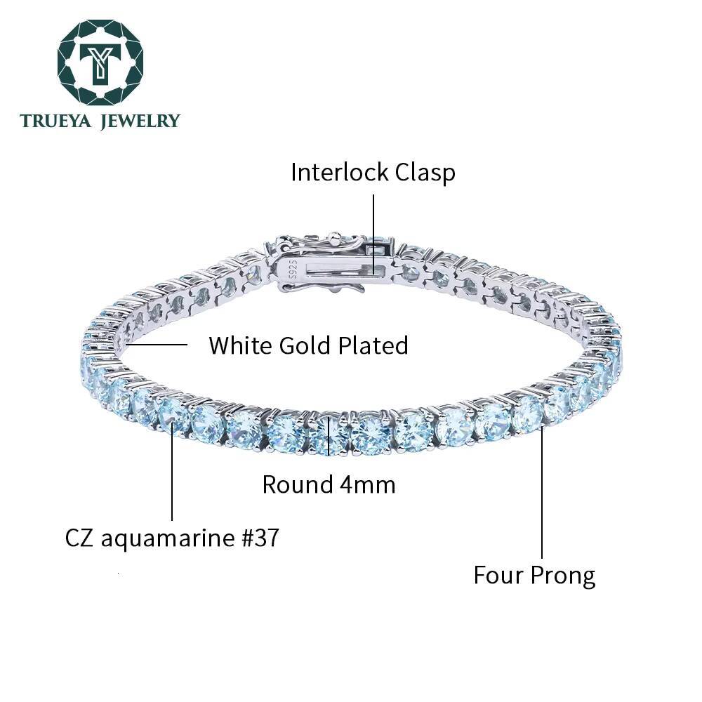 Luxury Iced Out Sea Blue Moissanite Tennis Chain Bracelet 925 Sterling Silver Hip Hop Aquamarine Cubic Moissanite Jewelry