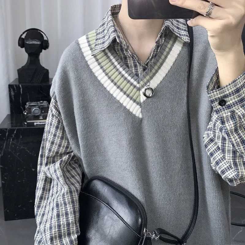Collegestyle Couples Artistic Knitted Sleeveless Sweater Mens Vest Woolen Vest Mens Autumn and Winter Trendy InnerwearXJ250904
