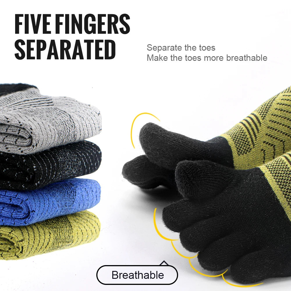 Merino Wool Hiking Socks Thermal Warm Moisture Absorption Toe Socks For Ski Climbing Running Breathable Thick Sport Toe Socks 250903