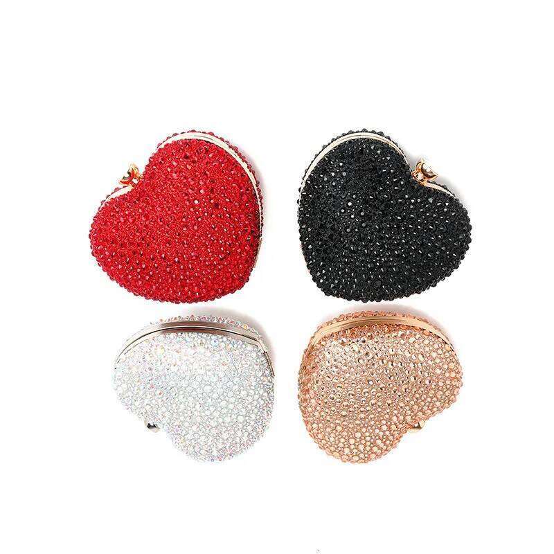 Dia Inlay Heart Shape Crystal Clutch Purse Stones Evening Wedding Party Shoulder Bag Handle Rhinestone Mini Handbags