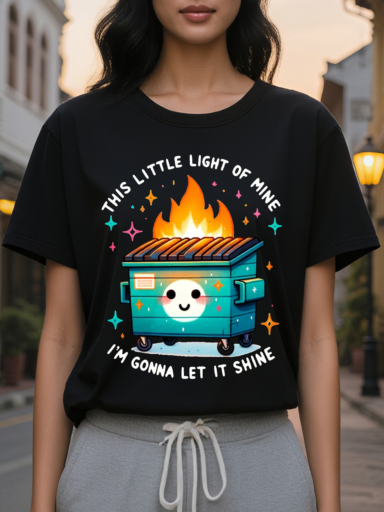 Large XL Women S Casual Crew Neck T-Shirt with This Little Light of Mine Graphic Print Short Sleeve Lightweight Cotton Plus Size