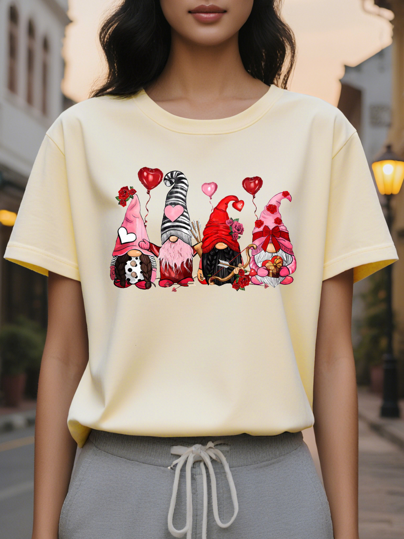 Crewneck T-Shirt Cotton Opaque Thin Washable Knitted Alphabet Pattern Casual Style Summer