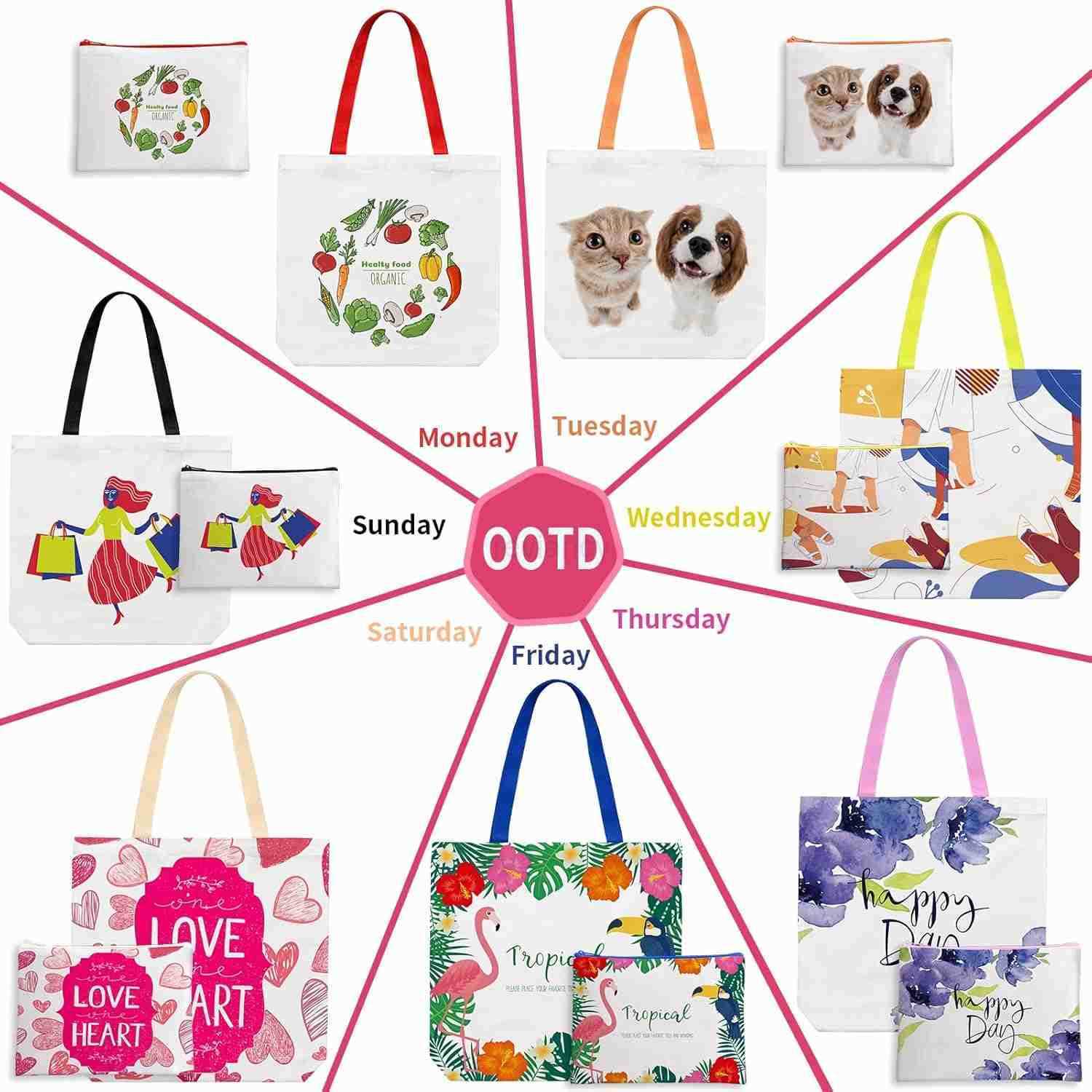 20 Pack Sublimation Blanks Tote Bags MAFYE Reusable Grocery Bags DIY Heat Transfer Canvas Tote Bags Cosmetic Makeup Bags Shopping Bags WCustomized Col