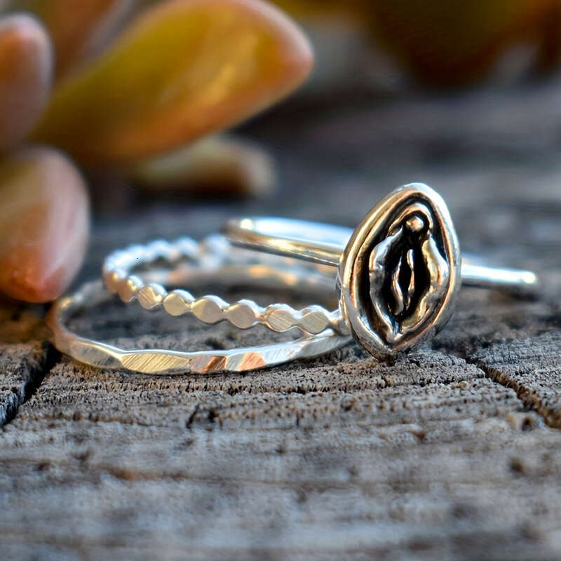 Ring Set New Black Flower Eye Women's Rights Independence Declaration Ring Three-Piece Set Vintage Style