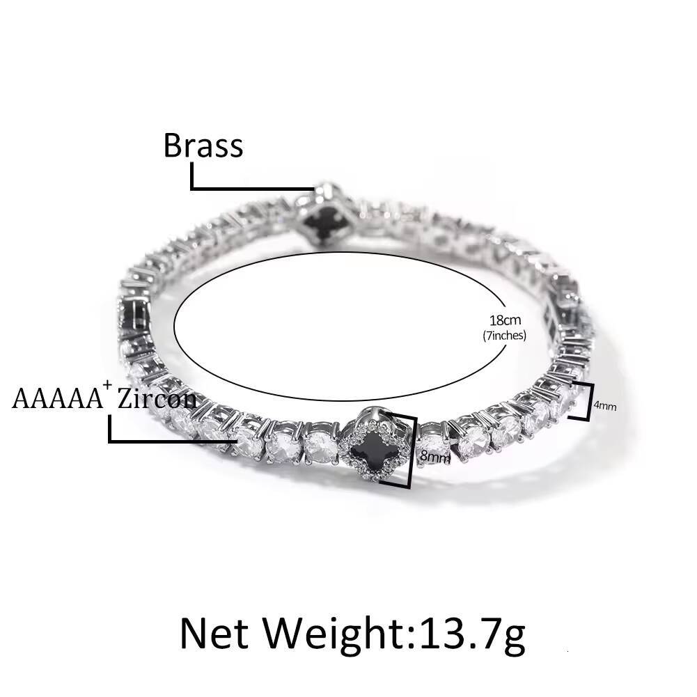 UWIN Popular Mini Size 4 Leaf Pink Clover Tennis Chain Bracelet Luxury Women Men Bling Iced Out Bracelets Jewelry