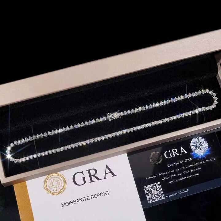 Luxury Three Prong 3mm Necklace 925 Sterling Silver Vvs Moissanite Hip Hop Rapper Style Iced Out Fine Jewelry Tennis Chain