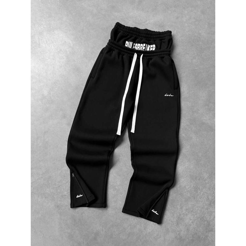 Trendy New Men's American Style Casual Street Loose Letter Embroidery Double Waistband Straight Long Pants