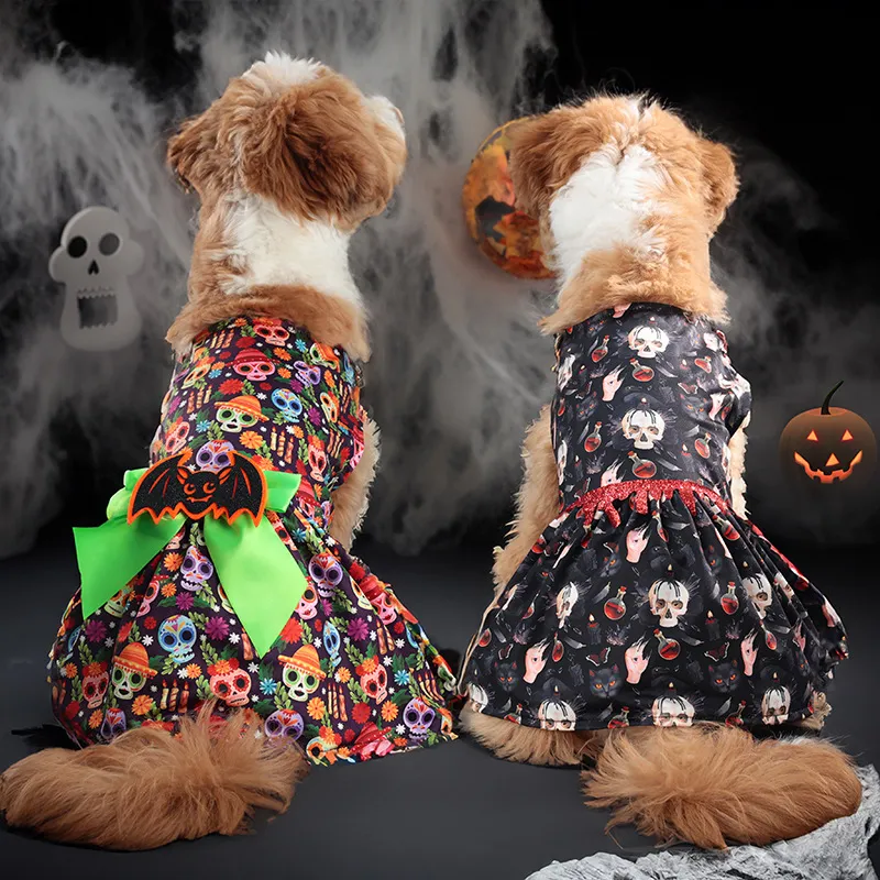 2025 new 2 Pcs Dog Sets Pumpkin Ghost Skeleton Costumes for Dogs Funny Halloween Puppy Dress