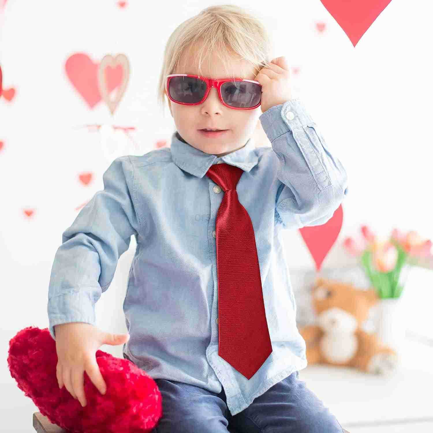 12 Pieces Boys Ties Clip On Neckties Pretied Tie Solid Color Necktie Neck Strap Formal with Elastic for Kids Wedding Graduation School Uniforms Assort