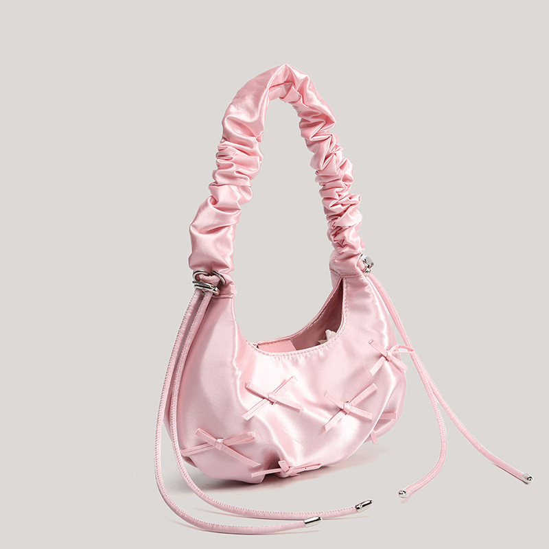 2025 autumn new pleated bow women's handbag niche design fashion trend Korean style armpit bag pleated designer shoulder bag
