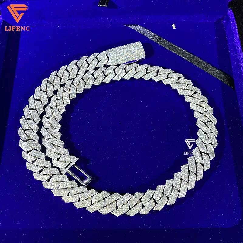 Hot Selling 15mm Full Moissanite Diamond 925 Silver Cuban Necklace Fashion Jewelry Necklace Light Luxury Hip Hop Necklace