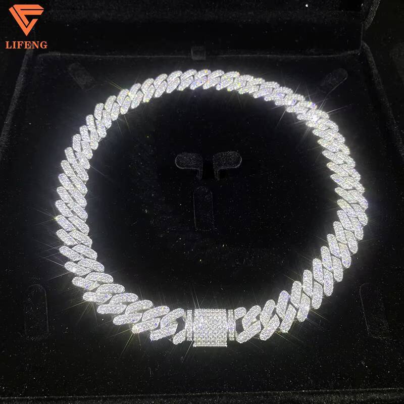 14mm Vintage Cuban Link Chain Custom 925 Sterling Silver Moissanite Diamond Luxury Necklace Elegant Charm Womens Chain Necklace