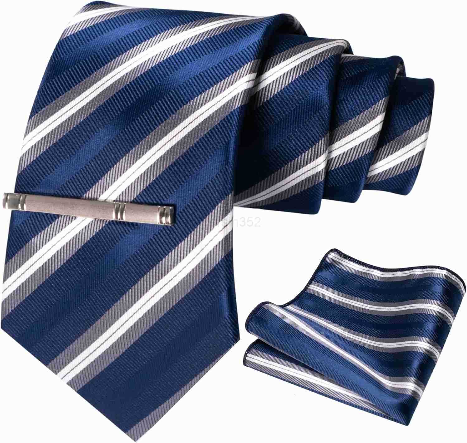 Silk Stripe Plaid Tie and Pocket Square with Tie Clip Sets for MenW250904