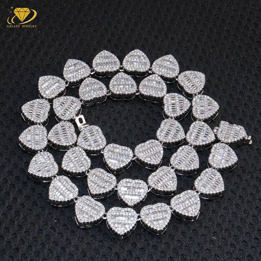 Custom Made Heart Baguette Tennis Choker 925 Silver 13mm Women Hip Hop Moissanite Diamond Tennis Iced Out Necklace for Gift