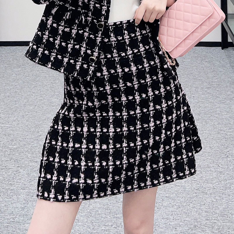 Luxury Retro Ladies Black Tweed Mini Skirt Trendy Classic High Waist A-Line Bodycon Style Skirt Party Elegant Chic Luxury Clothing S0911