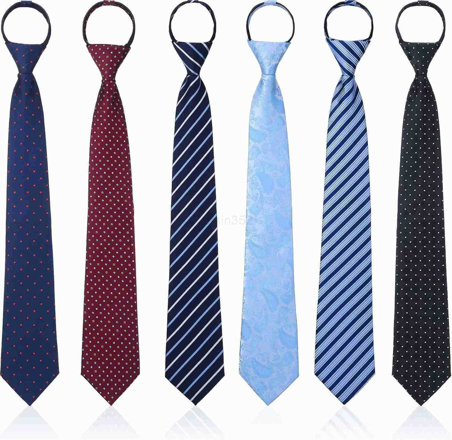 6 Pcs Zipper Ties for Men Adjustable Necktie for Uniform Business Wedding Zipper Skinny Necktie Clip on Slim TieW250904