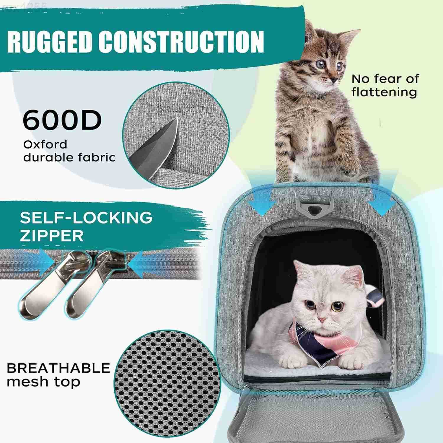 Cat Dog Carrier for Small Medium Pet Carriers Up to15Lbs Cats Carrier Soft Sided Puppy Dogs Bag Portable Foldable Airline Approved Carrier Travel Gree