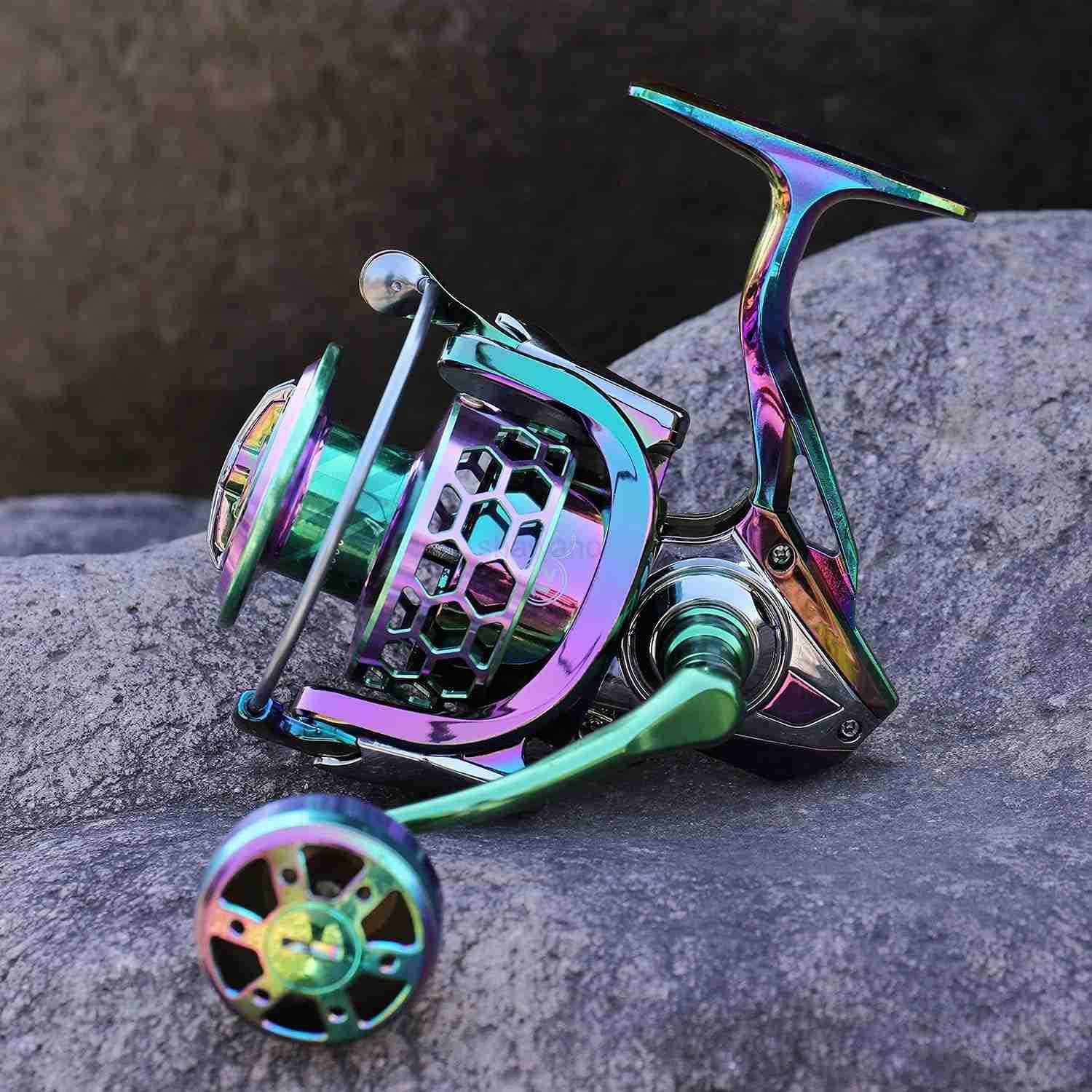 Fishing Reel Colorful Aluminum Frame Spinning Reels with 121 Stainless BB Oversize Aluminum Handle for Saltwater or Freshwater Fishing W250904