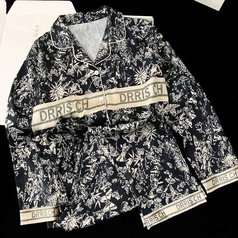 Spring And Autumn New Ladies Ice Silk Pamas Women Fashion Long-Sleeved Trousers Senior Sense Of Homewear Suit