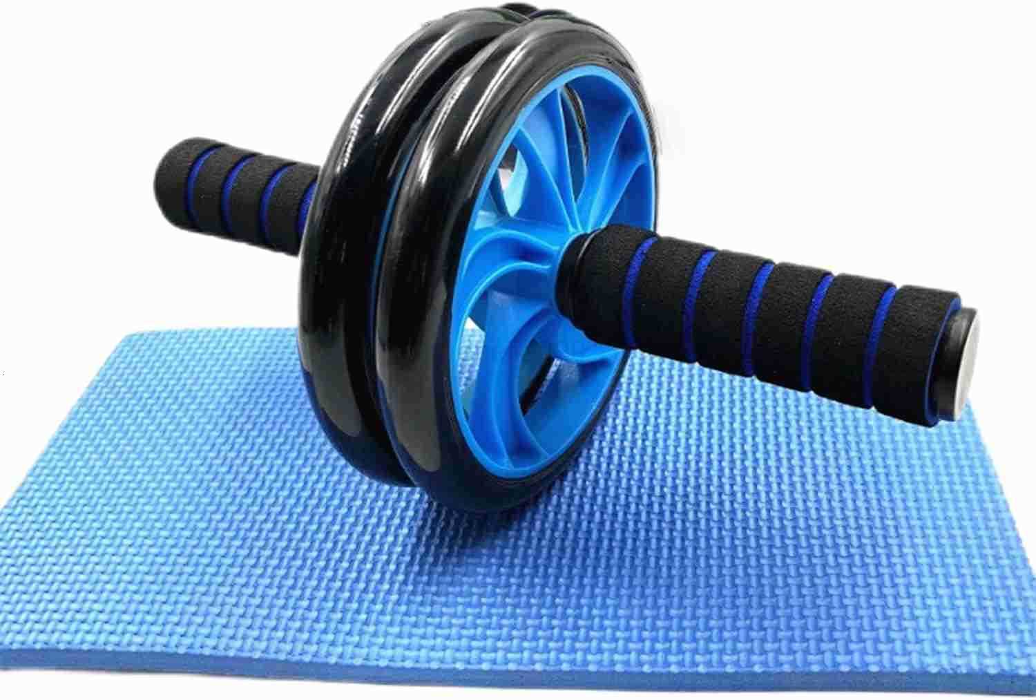 Ab Roller Wheel Dual Wheel with Thick Foam Grip Handles Blue and Black W250904