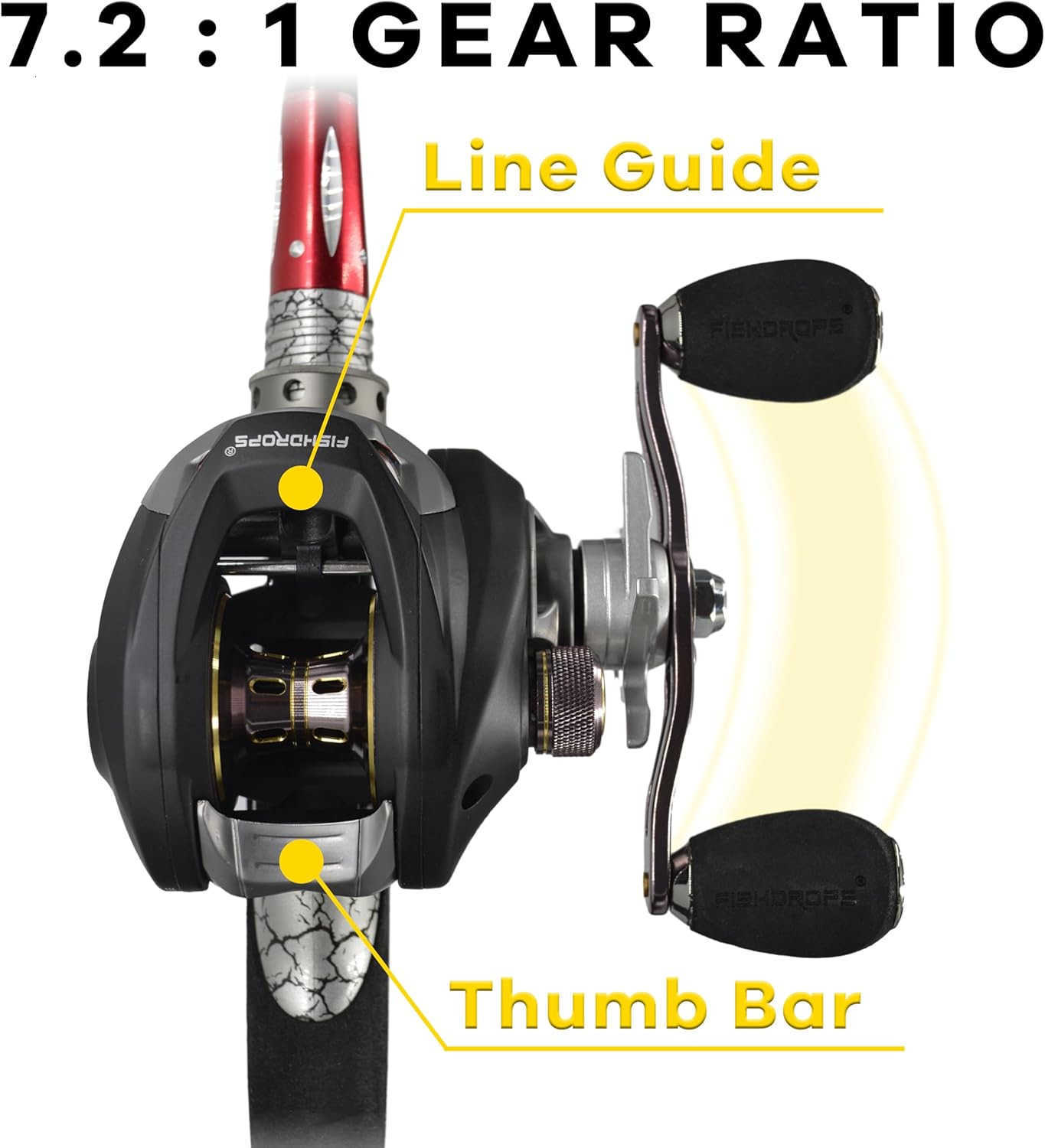 Baitcaster Reels 111 Shielded Stainless Steel Ball Bearings Baitcasting Reel175LB Drag with Magnetic Braking System High Speed 721 Gear Ratio Fishing 