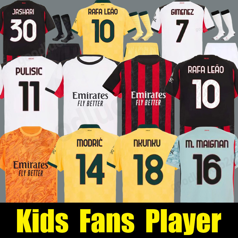 25 26 REIJNDERS NKUNKU soccer jerseys 2025 2026 home away Gimenez RAFA LEAO PULISIC THEO TOMORI Football shirts Long sleeve ac uniform men kids kit ABRAHAM JASHARI
