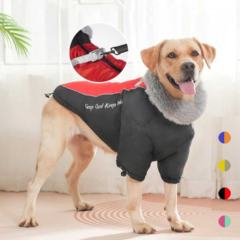 Big Fur Collar Pet Down et for Medium Large Dogs Waterproof Big Dog Clothes Winter Golden Retriever Coats mascotas Clothing W250904