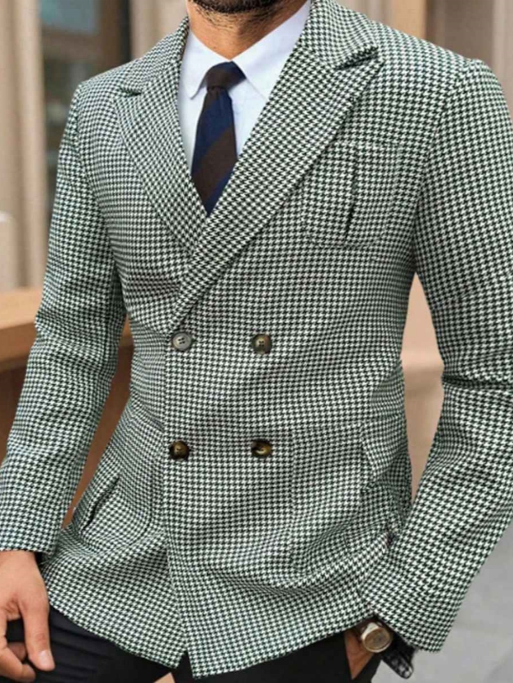 Casual Plaid Wedding Tuxedos 1 Piece Set Peaked Lapel Men Suit Classic Fi Double Breasted Evening Prom Grooms Blazers Customized