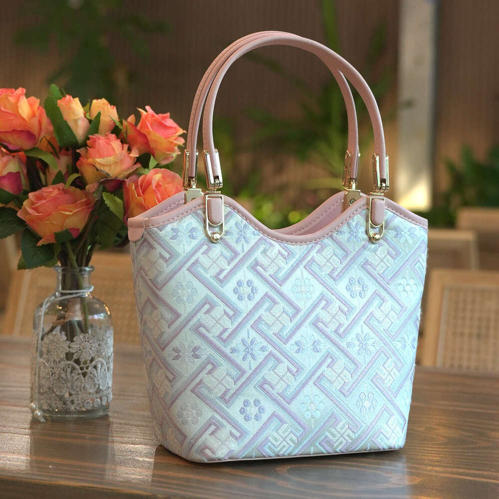 2025 Guangxi Intangible Heritage Zhuang Brocade Bag - Women's Casual Tote/Basket Bag, Shoulder/Crossbody/Handheld, Literary Chinese Style