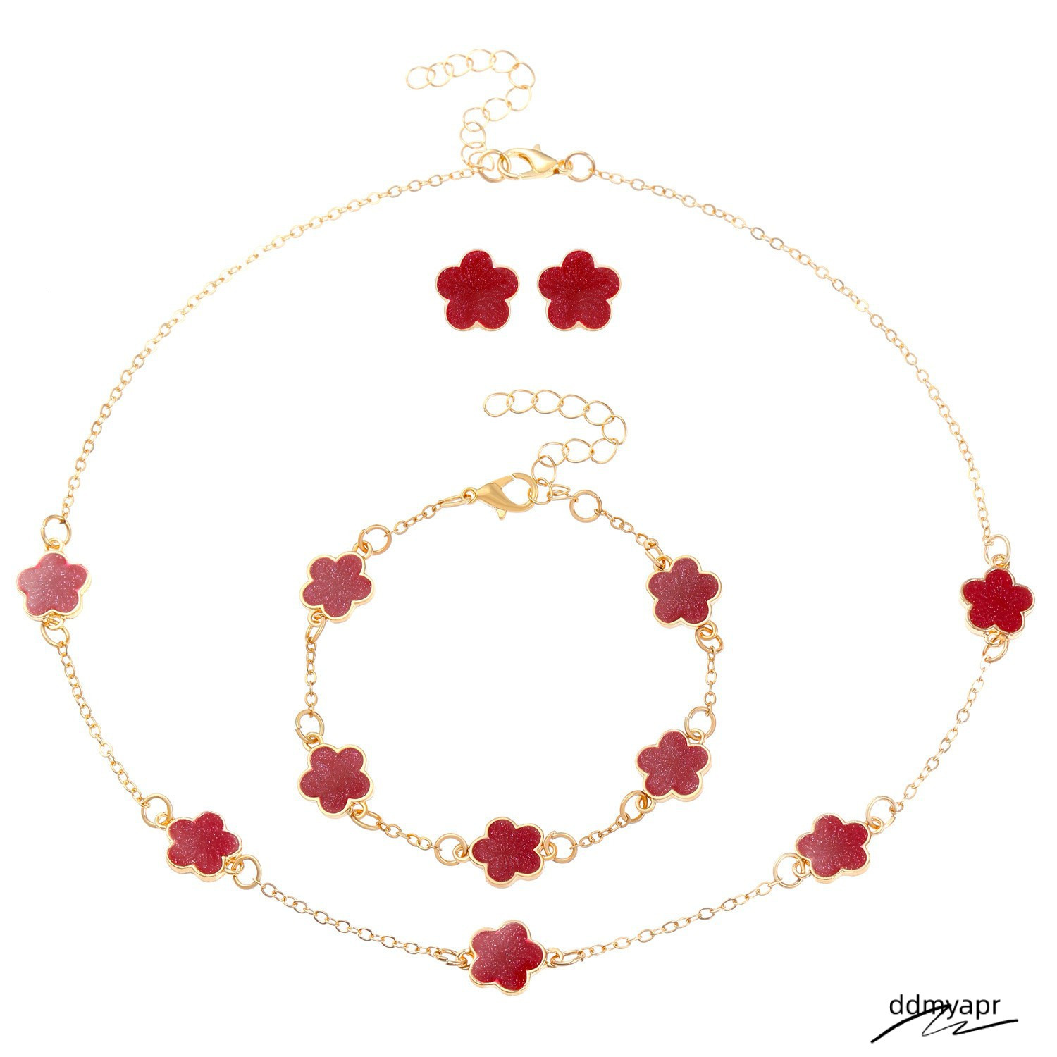 Chic Floral Accents Ddmyday - Complete Matching Bracelet/Necklace With Delicate Five Petal Design Ddmyday
