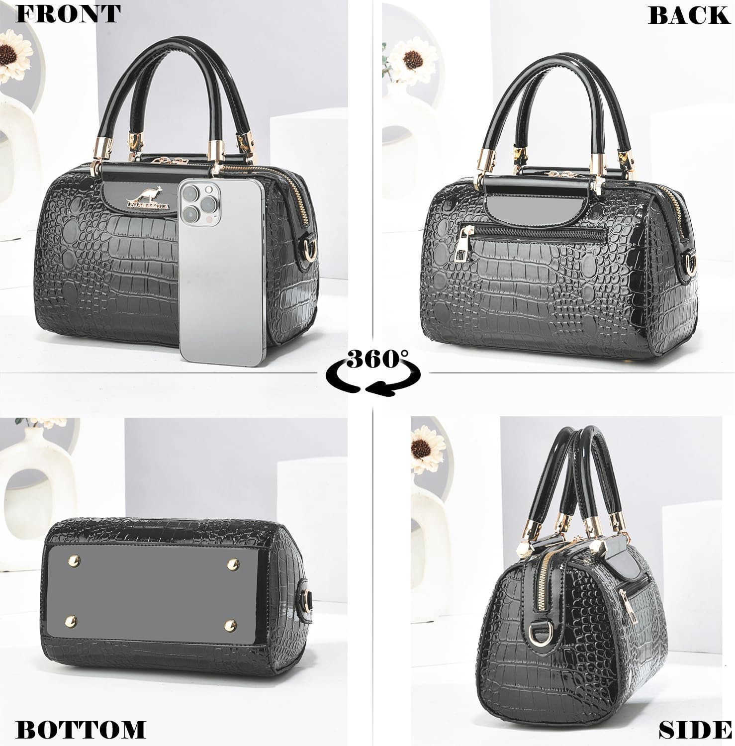Small Crocodile Patterned Duffle Bag for Women with Double Top Handle and Adjustable Cross Body Shoulder Strap M250904