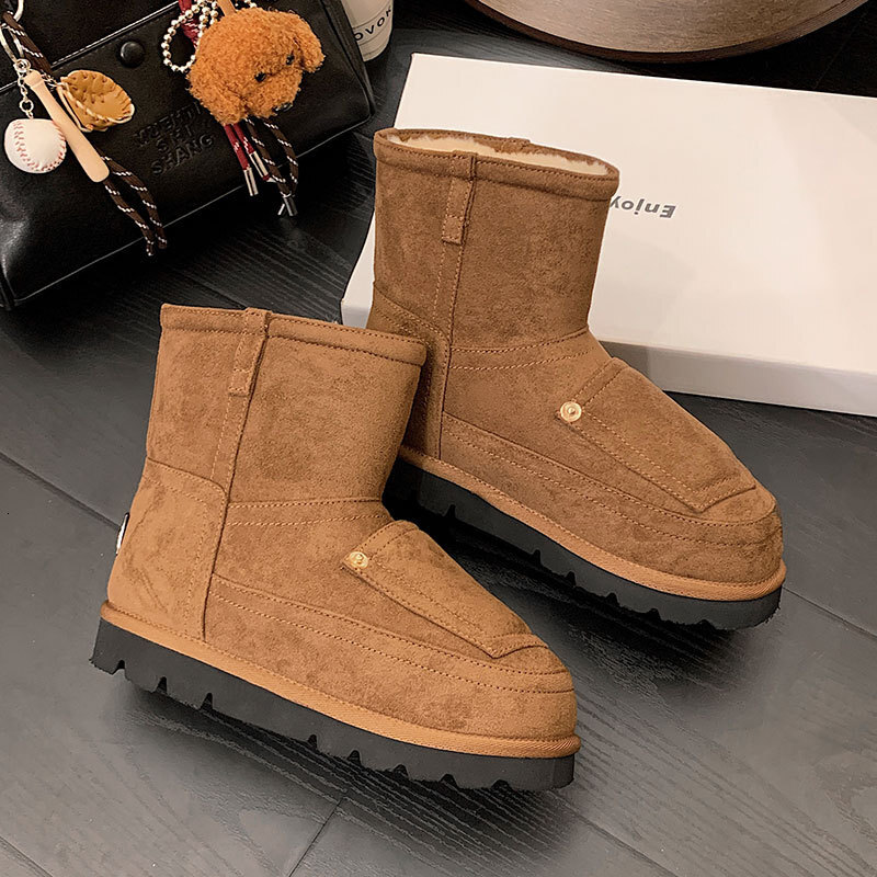 Thick soled warm snow boots 2025 designer's new retro denim cotton boots fashionable fur boots