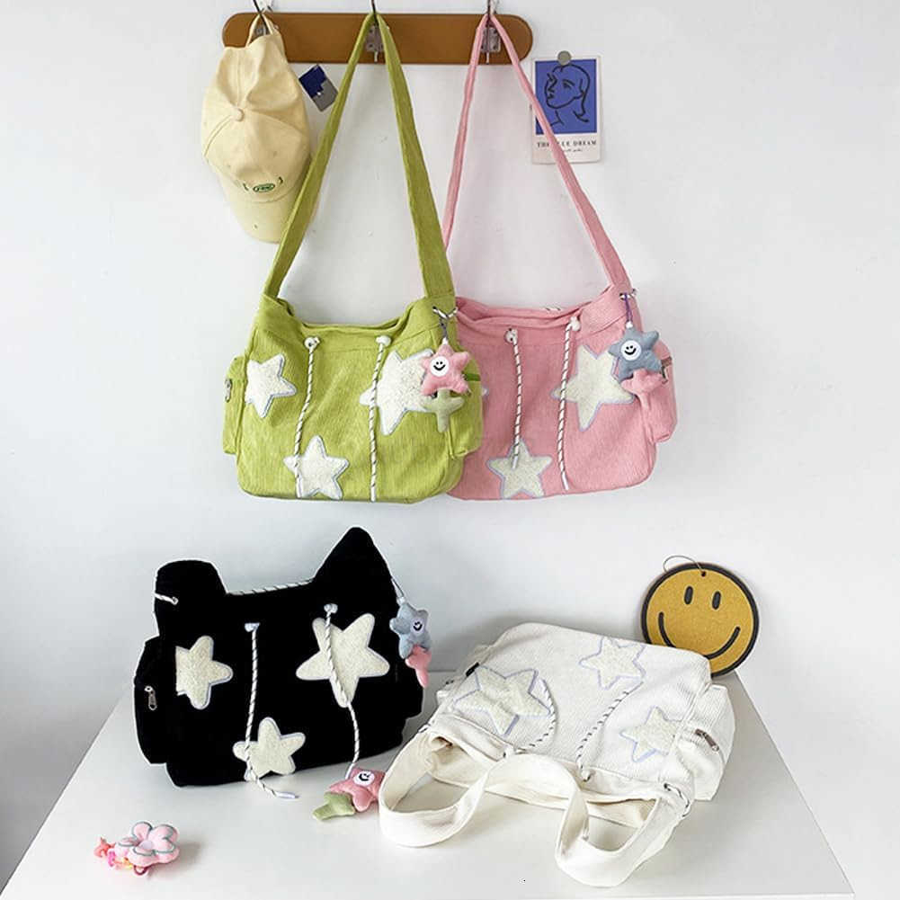 Star Crossbody Bag Women Corduroy Tote Bag Aesthetic Messenger Bag Cute Shoulder Bag Y2K Hobo Bag M250904