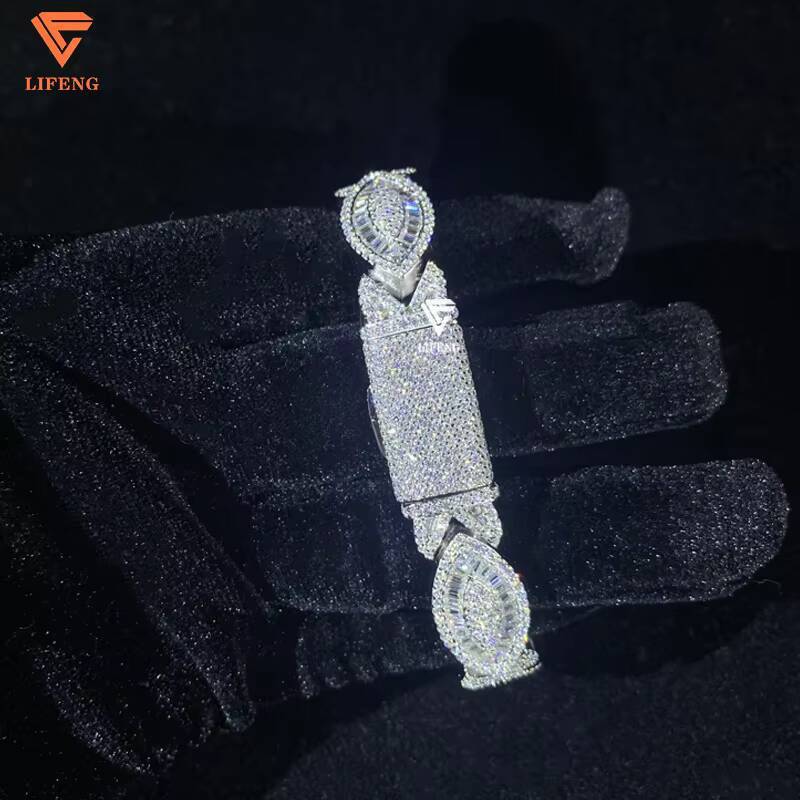 Hip Hop Fine Chain Link Bracelets 925 Silver Custom Eyes Design Infinity Bracelet Baguette Moissanite Diamond Charm Bracelet