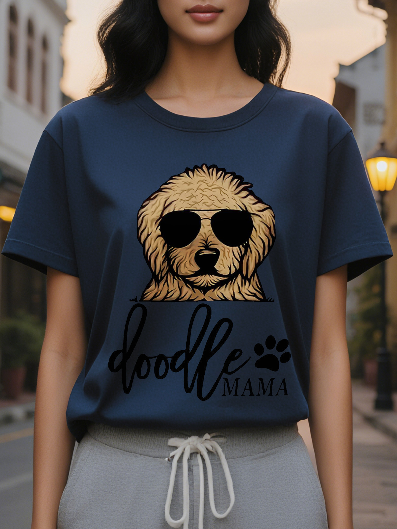 Women s Sleeveless Top Dog Mother Pattern Print Doodle Mama with Claws and Fashion Glasses Design White Casual