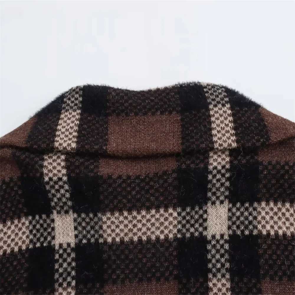 autumn and winter womens new fashion leisure slim and versatile plaid pocket zipper sweater coat M250904