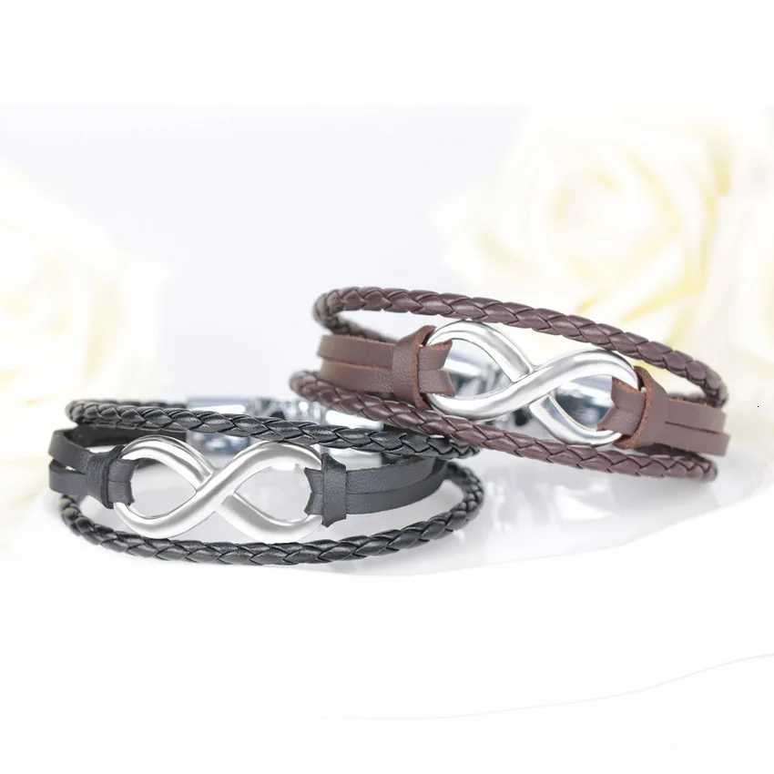 TYO Brand Vintage Symbol Infinity Charm Bracelet Bangle Classic Buckle friendship Genuine Leather Men Women Bracelets W250904