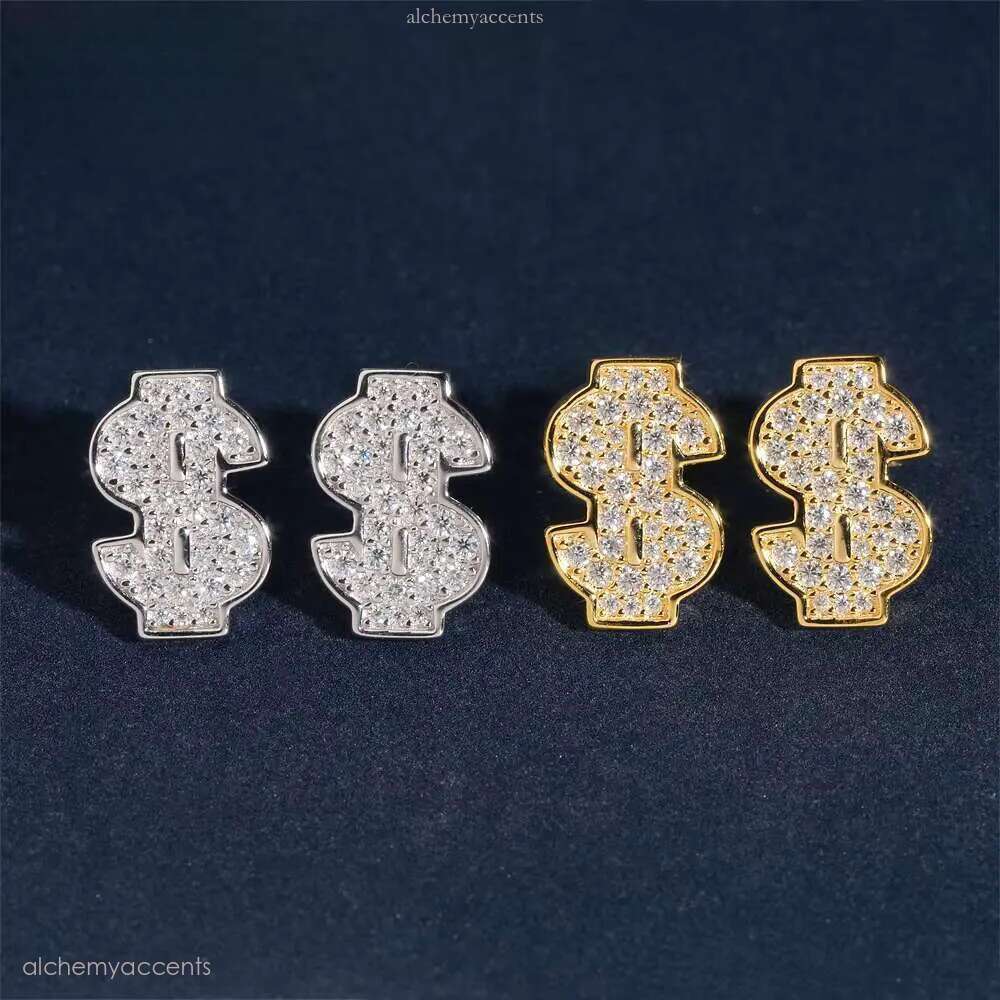 Pass Dia Tester Ready to Ship Iced Out Hip Hop Jewelry Dollar Design Ear Studs S VVS Moissanite Stud Earring for Women