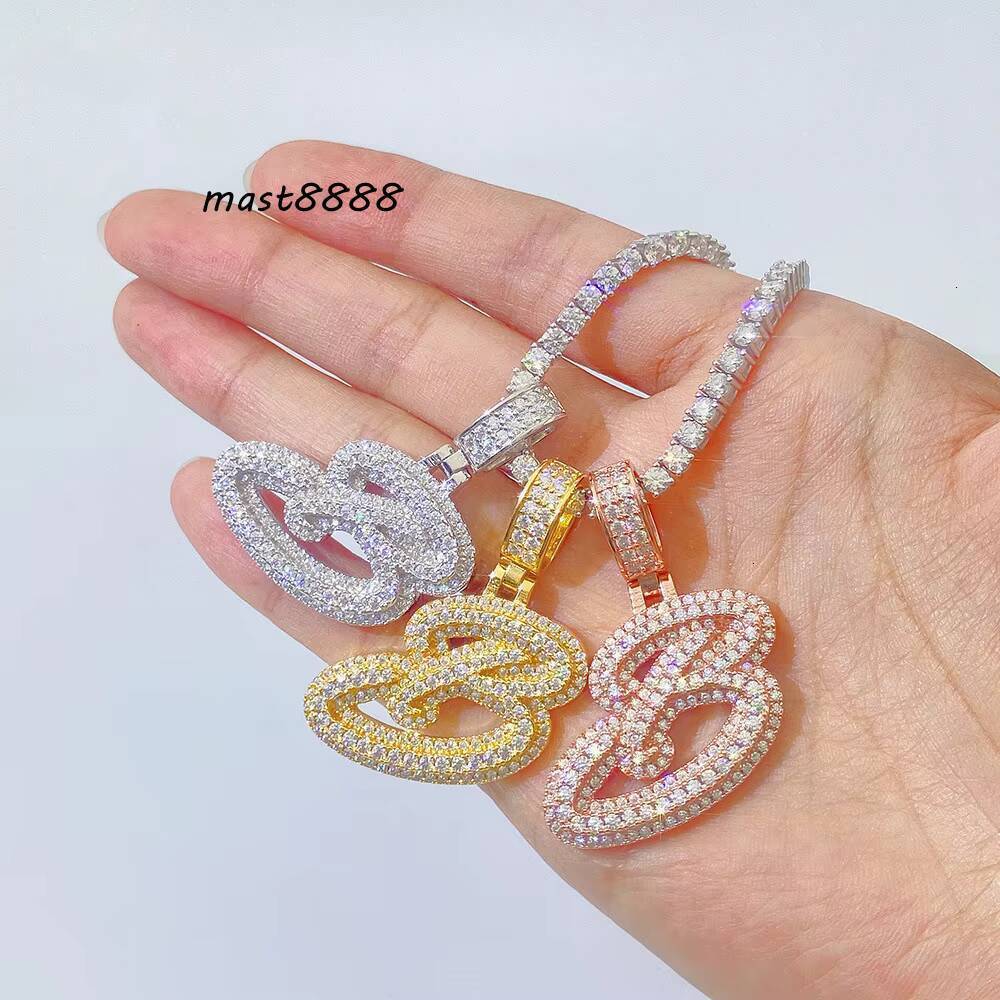 Multiletter Necklace Hip Hop Oxidized Hao Stone Sterling Silver Ice Crystal Necklace