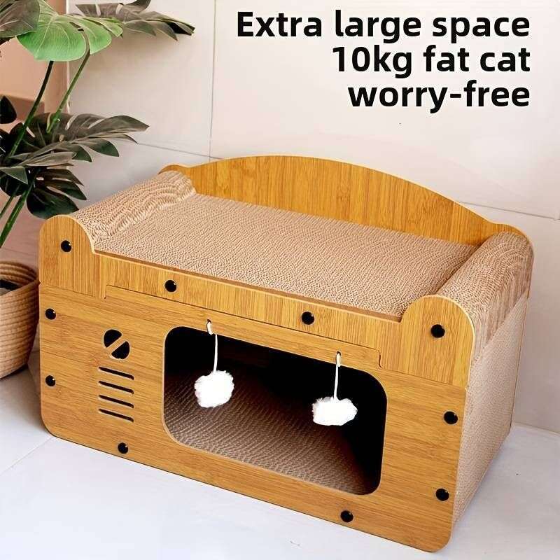 famous brand House Scratcher Board Cave With Hanging Ball Toy Large Space Cardboard Cat Bed Condo Suitable For Cats To Rest And Scratching