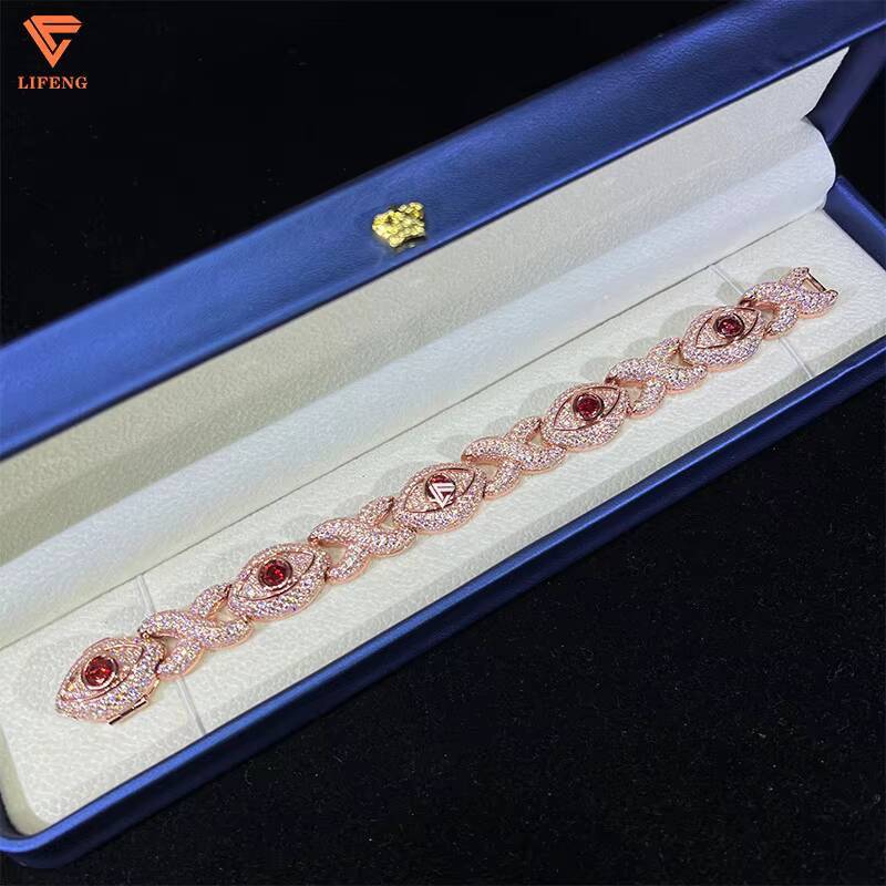 Hip Hop Men Jewelry Diamond Iced Out Infinity Bracelets 13mm Colored Moissanite Cuban Link Bracelet Cat Eye Bracelet