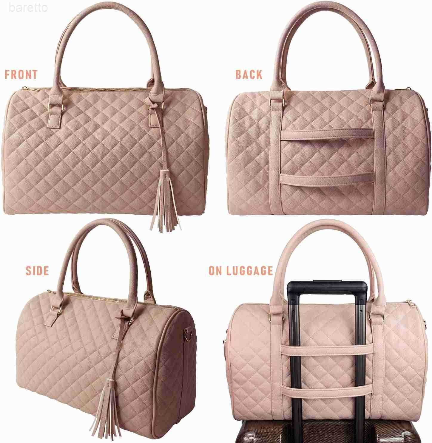Womens Quilted Weekender Duffle Carry Bags Overnight Travel Handbag Shoulder Tote Trolley Handle Luggage TSA Approved Bag Quad Duffle 43 Pink03 M25090