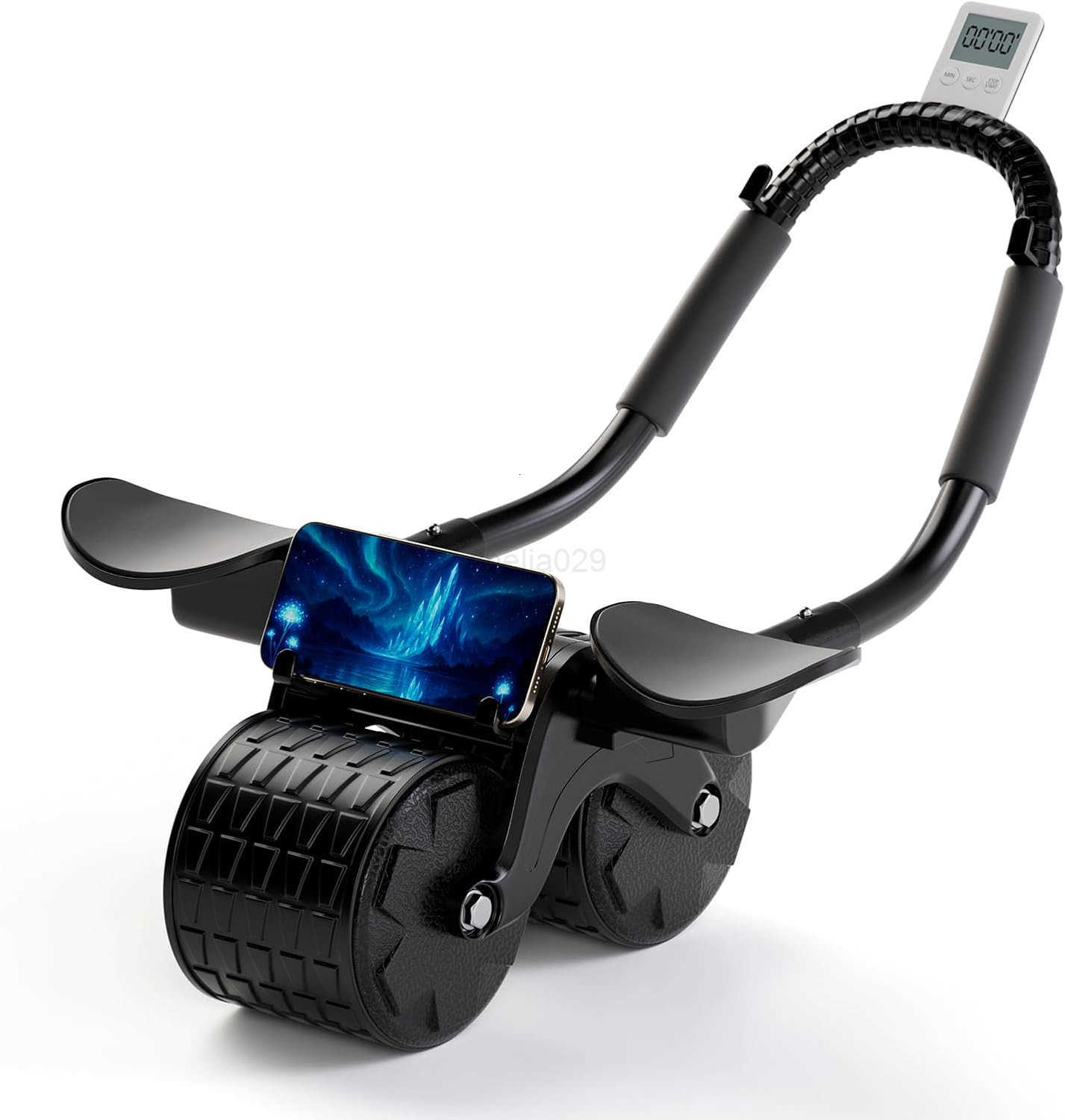 Ab Roller Wheel with Timer Knee Mat Home Workout Auto Rebound Abdominal Wheel with Elbow Support Core Workout Equipment for Strengthening Abs Home Gym