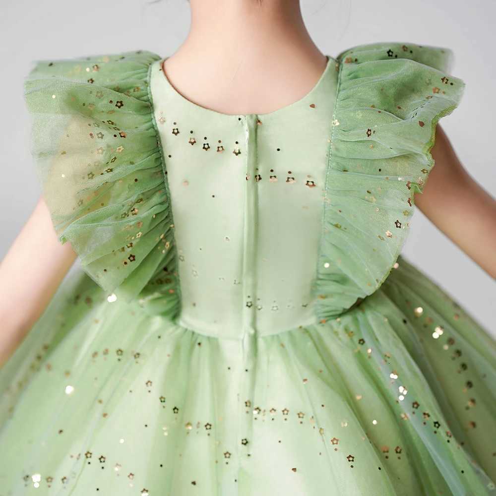 Fly Sleeve Wedding Birthday Green Dresses For Girls 2-8 Years Party Lace Tutu Christening Gown Kids Children Pageant Clothes Z250904