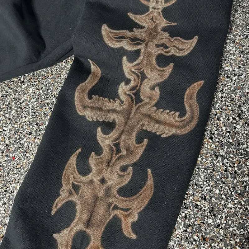 Harajuku retro fashion personality print design casual men pants Gothic trend sweatpants hip hop new loose straight pantsXJ250904