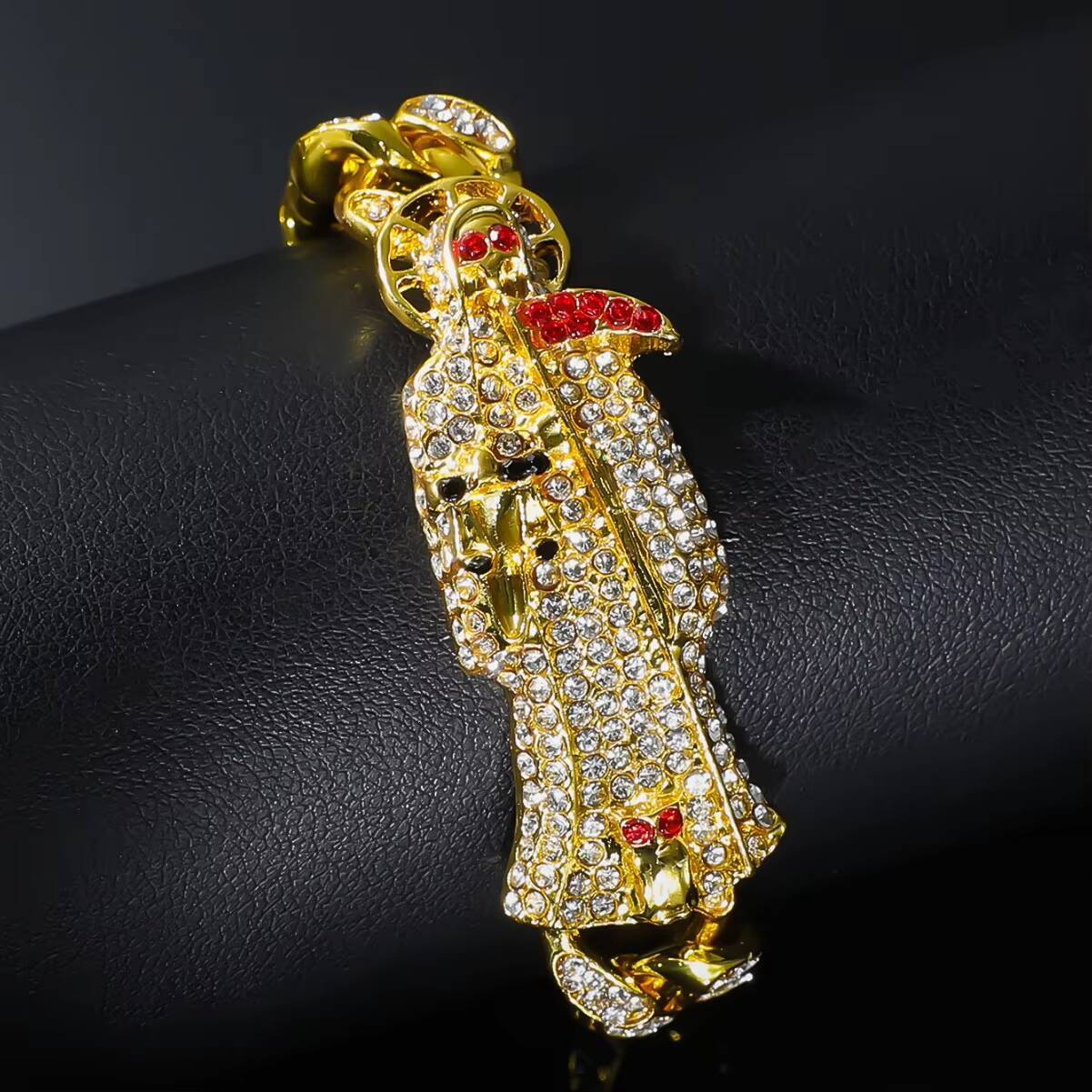 Gold Silver Cuban Link Chain Jewelry Religious Santa Muerte Bracelets Holy Death Gold Silver Fashion Jewelry Bracelets